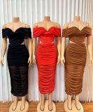 Mesh Wrap Chest Solid Color Maxi Dress GADE-8474