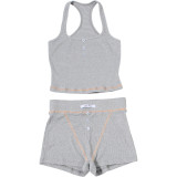 Solid Color Sport Sleeveless Two Piece Shorts Set GZJQ-K6S00407A