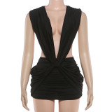 Deep V Neck Solid Color Ruched Mini Dress GYME-K25D91090