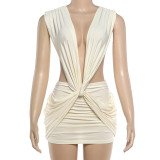 Deep V Neck Solid Color Ruched Mini Dress GYME-K25D91090