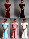 Solid Color Ruffles Spit Maxi Dress GMYU-11037