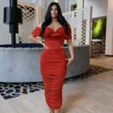 Mesh Wrap Chest Solid Color Maxi Dress GADE-8474