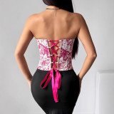 Off Shoulder Print Fishbone Corset Tops GPBY-VE731