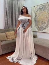 Print One Shoulder Press Pleated Maxi Dress GMYU-10235