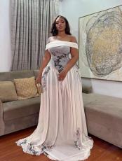 Print One Shoulder Press Pleated Maxi Dress GMYU-10235