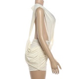 Deep V Neck Solid Color Ruched Mini Dress GYME-K25D91090