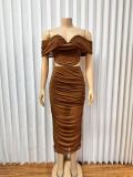Mesh Wrap Chest Solid Color Maxi Dress GADE-8474