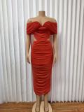 Mesh Wrap Chest Solid Color Maxi Dress GADE-8474