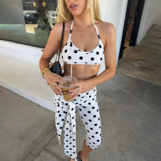 Polka Dots Print Halterneck Seventh Pants Two Piece Set GZJQ-K6S03118A