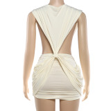 Deep V Neck Solid Color Ruched Mini Dress GYME-K25D91090