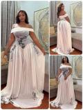 Print One Shoulder Press Pleated Maxi Dress GMYU-10235