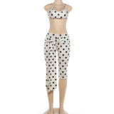 Polka Dots Print Halterneck Seventh Pants Two Piece Set GZJQ-K6S03118A