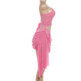 See Through Sling Ruched Mini Dress GSLF-K6D01031A