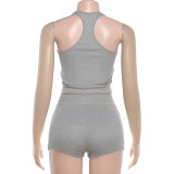 Solid Color Sport Sleeveless Two Piece Shorts Set GZJQ-K6S00407A