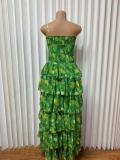 Print Wrap Chest Ruffles Maxi Dress GMYU-10069