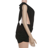 Deep V Neck Solid Color Ruched Mini Dress GYME-K25D91090