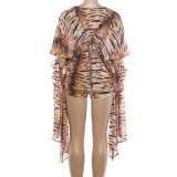 Mesh Print Loose V-neck Irregular Top Shorts Set GZJQ-K6S00715A