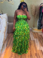 Print Wrap Chest Ruffles Maxi Dress GMYU-10069