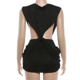 Deep V Neck Solid Color Ruched Mini Dress GYME-K25D91090