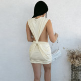 Deep V Neck Solid Color Ruched Mini Dress GYME-K25D91090