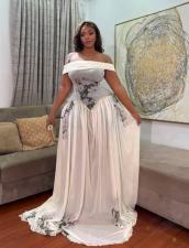 Print One Shoulder Press Pleated Maxi Dress GMYU-10235