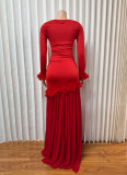 Square Neck Long Sleeve Mesh Maxi Dress GADE-11115