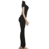 Solid Color Zipper Top Two Piece Pants Set GZJQ-K6S03775A