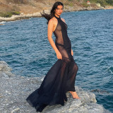 Mesh Patchwork See Through Backless Maxi Dress GSLF-K6D02617A
