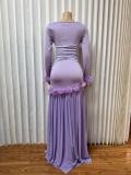 Square Neck Long Sleeve Mesh Maxi Dress GADE-11115