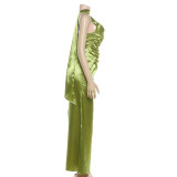 Square Neck Solid Color Ruched Maxi Dress GYME-K25D90812