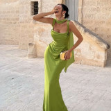 Square Neck Solid Color Ruched Maxi Dress GYME-K25D90812