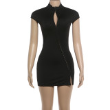 Short Sleeve Solid Color MIni Dress GYME-K6D02845A