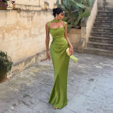 Square Neck Solid Color Ruched Maxi Dress GYME-K25D90812
