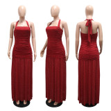 Halterneck Hot Drill Solid Color Maxi Dress CYA-902241