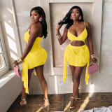 Deep V Neck Sling Ruched Patchwork Mini Dress CYA-902282