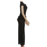 Solid Color Short Sleeve Slim Maxi Dress GYME-K25D85636
