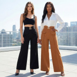 Metal Clasp Loose Straight Pants SH-391468