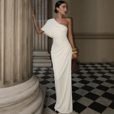 Slash Shoulder Solid Color Slim Maxi Dress GYME-K6D02826A