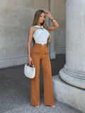 Metal Clasp Loose Straight Pants SH-391468