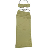 Solid Color Halterneck Tube Top Long Skirt Suit GYME-K25S88238