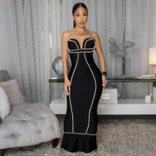 Sexy Sleeveless Beaded Spaghetti Straps Maxi Dress CYA-902240