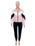 Color Block Long Sleeve Coat 2 Piece Pants Set SH-391459