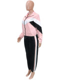 Color Block Long Sleeve Coat 2 Piece Pants Set SH-391459