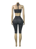 Polka Dots Print Wrap Chest Top Fifth Pants 2 Piece Set CH-26103