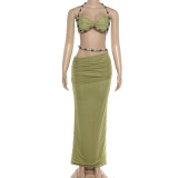 Solid Color Halterneck Tube Top Long Skirt Suit GYME-K25S88238