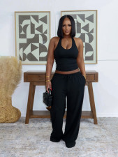 Solid Color Sleeveless Casual Two Piece Pants Set SFY-839