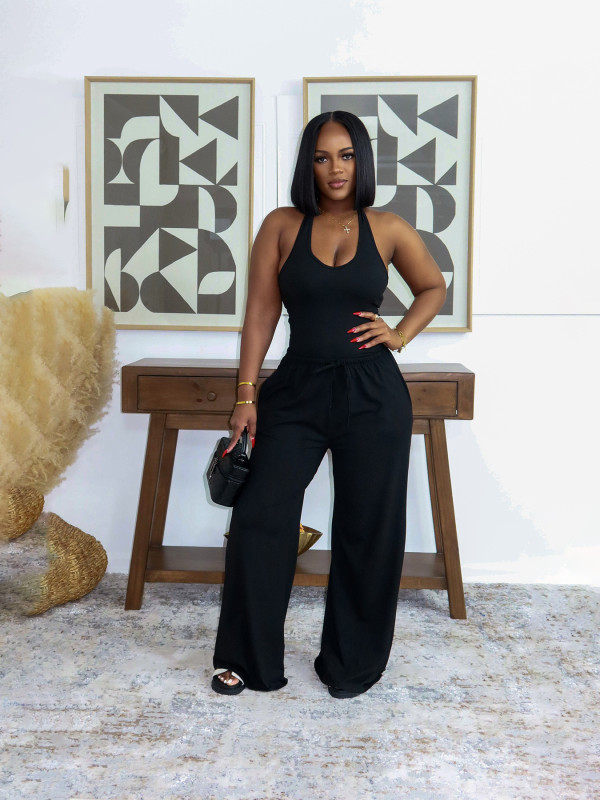 Solid Color Sleeveless Casual Two Piece Pants Set SFY-839