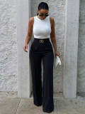 Metal Clasp Loose Straight Pants SH-391468