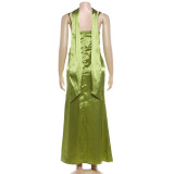 Square Neck Solid Color Ruched Maxi Dress GYME-K25D90812