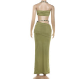 Solid Color Halterneck Tube Top Long Skirt Suit GYME-K25S88238